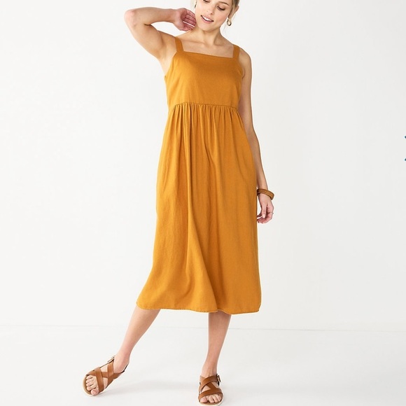 NWT Golden Yellow Linen Blend Cami Midi Dress size XXL - Picture 1 of 1